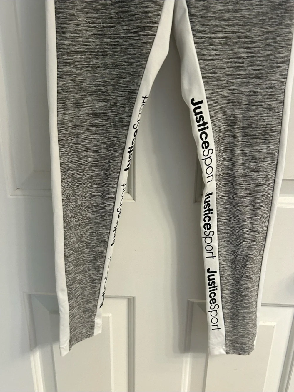NWT-Girls Justice Gray & White Athletic Leggings with Logo Side Stripe